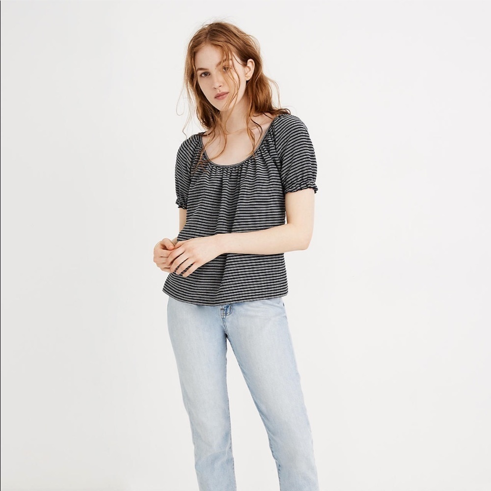 MADEWELL TEXTURE & THREAD STRIPED PEASANT TOP
